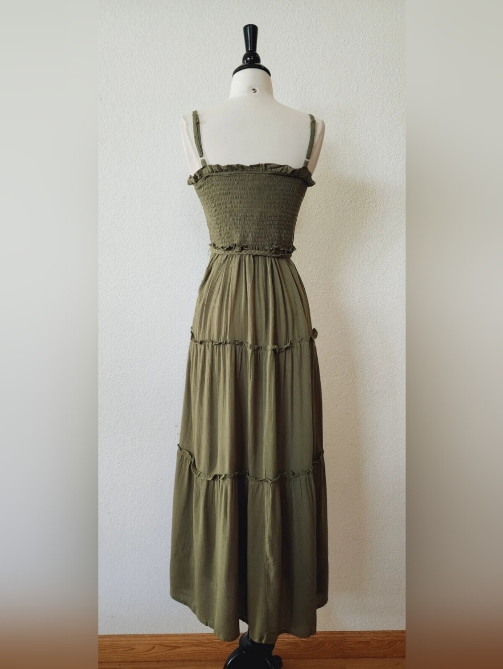 Olive Green Smocked Maxi Dress - Women - Picture 3 of 4